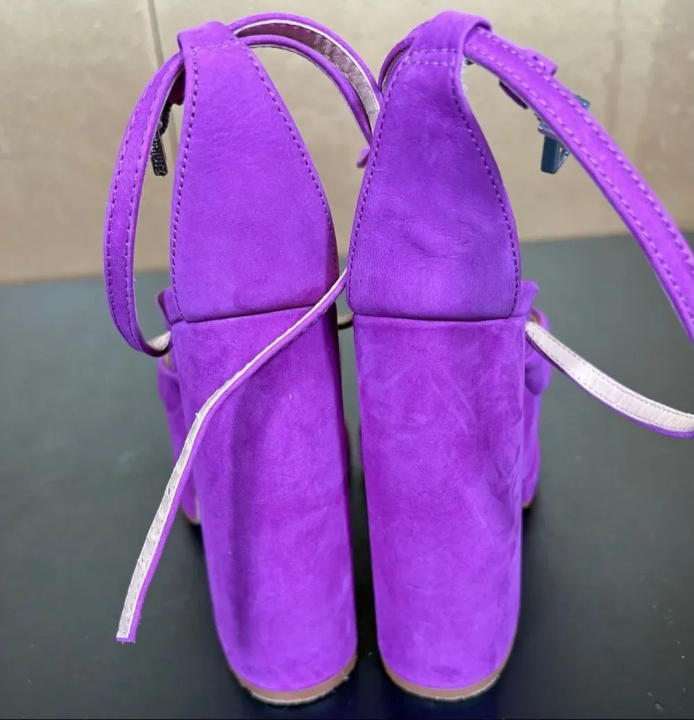 SCHUTZ Luan Ankle Strap Platform Pump Violet Suede Size